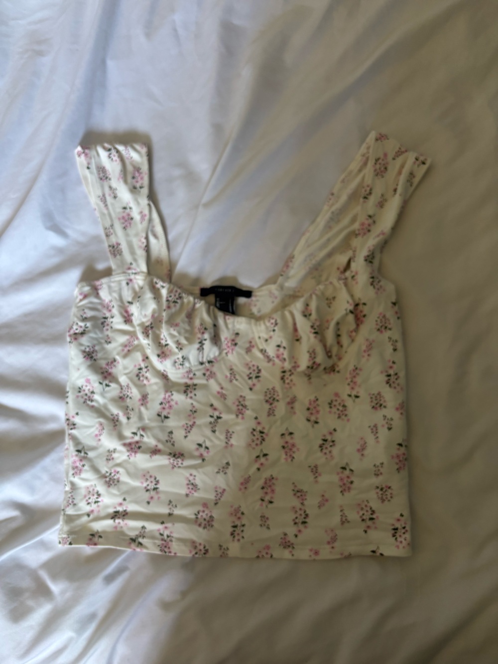 Forever 21 Cream Floral Cropped Tank Top